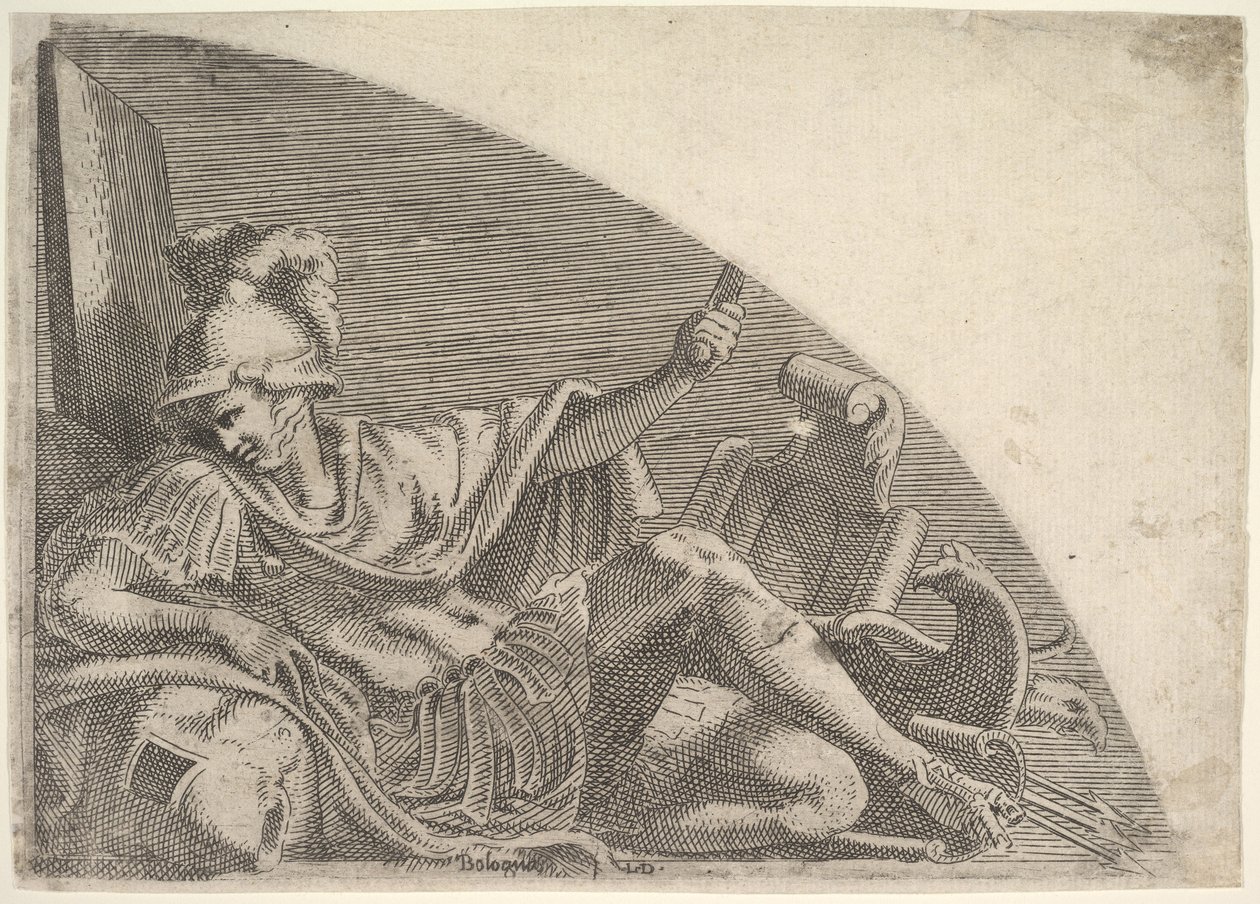 Mars sitzt zwischen Trophäen, 1540-1556 von Leon Davent