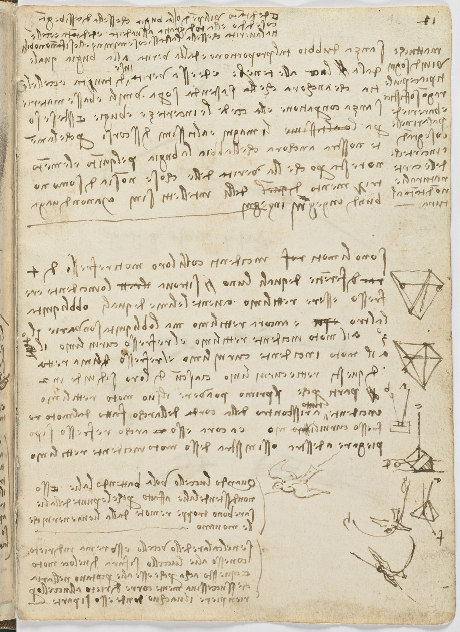 Flug der Vögel, c. 1505-06, Manuskript, Blatt 11 (recto) von Leonardo da Vinci