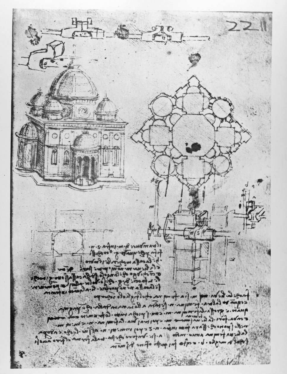 Entwurf für eine Kirche, fol. 4r von Leonardo da Vinci