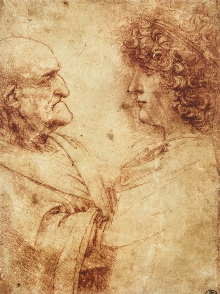 Köpfe eines alten Mannes und eines Jugendlichen von Leonardo da Vinci