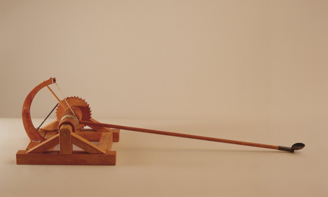 Modellrekonstruktion von da Vincis Entwurf für eine Katapult von Leonardo da Vinci