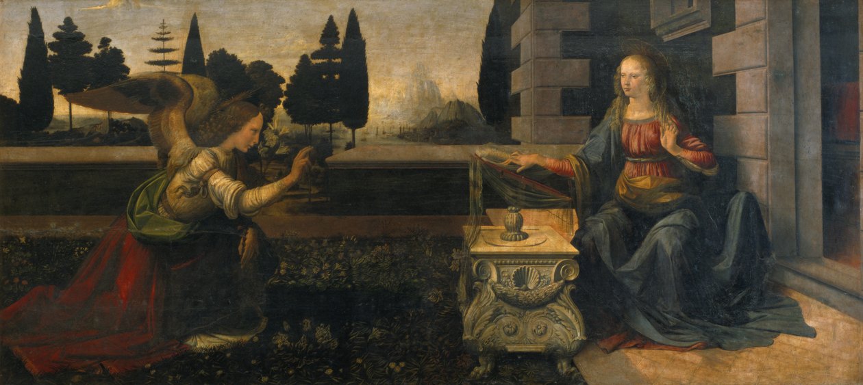 Die Verkündigung (vor der Restaurierung) von Leonardo da Vinci