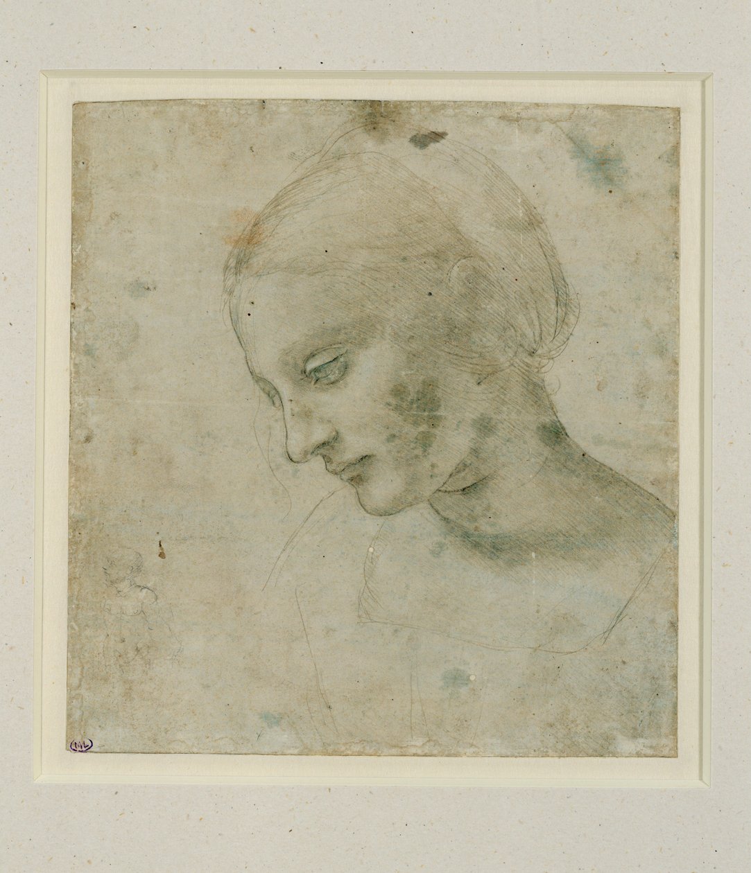 Kopf einer Frau fast im Profil von Leonardo da Vinci