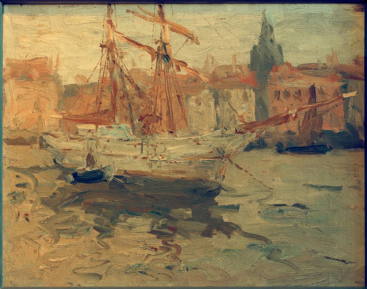 Italienischer Hafen mit Rahsegelschoner von Leonhard Sandrock