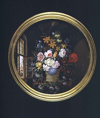Blumen an einem offenen Fenster von Leopold Brunner