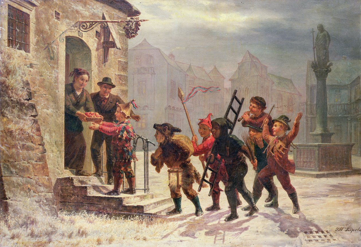 Kinder sammeln Früchte an der Tür von Leopold Till