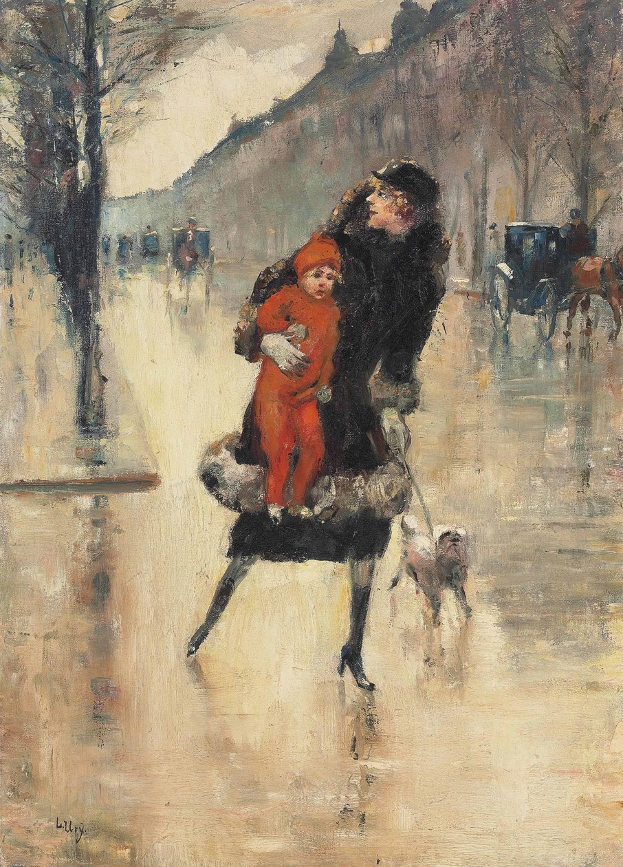 Mutter mit Kind an einer Straßenkreuzung von Lesser Ury