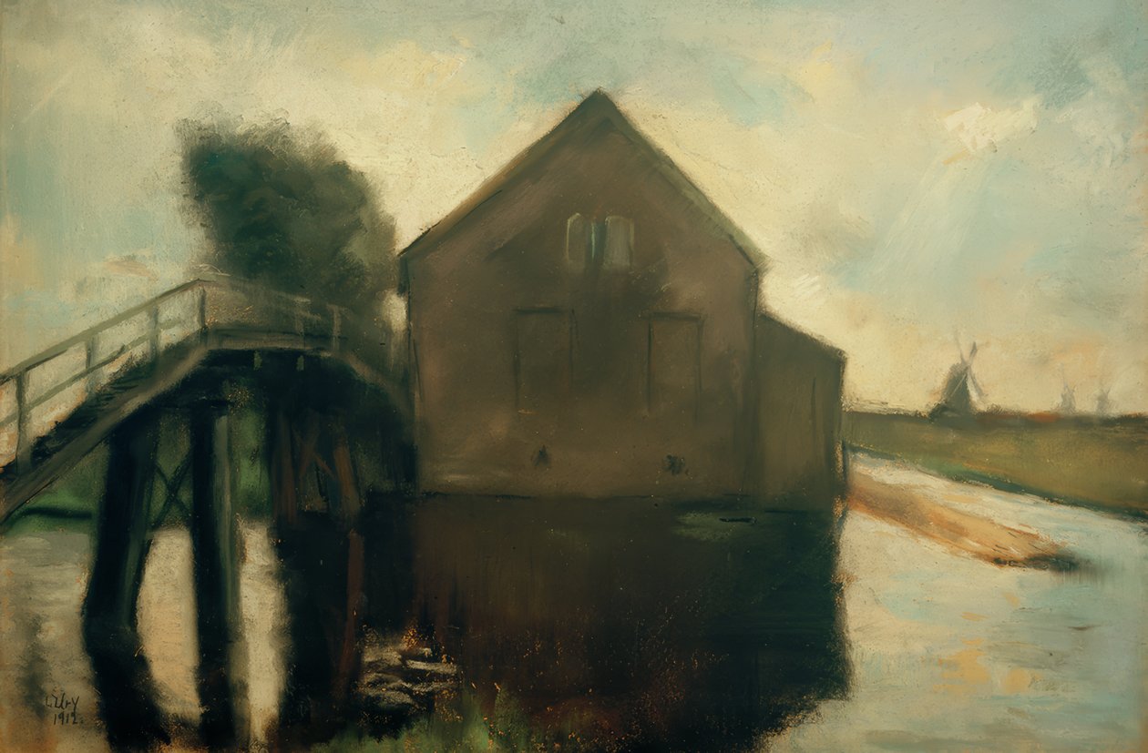 Niederländische Landschaft mit Windmühlen von Lesser Ury