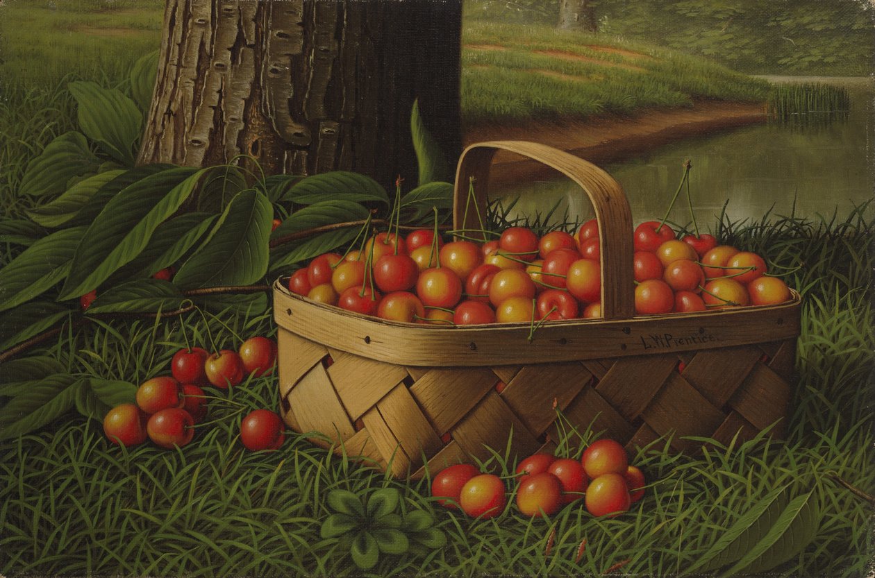 Kirschen in einem Korb, ca. 1890-1900 von Levi Wells Prentice