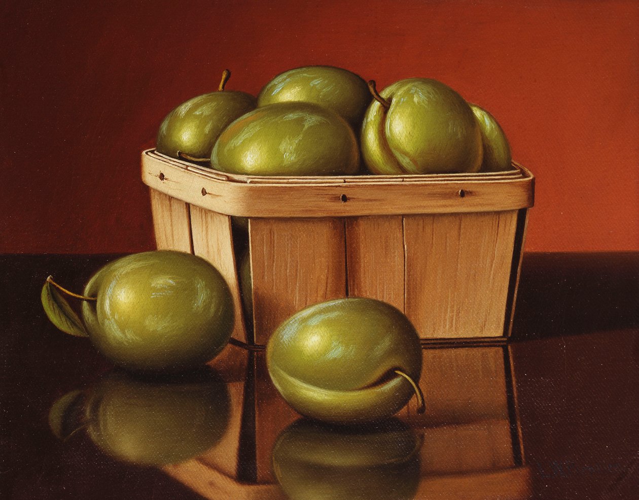 Ein Korb mit Pflaumen von Levi Wells Prentice
