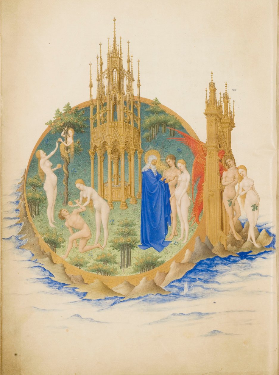 Très Riches Heures du duc de Berry Folio 25, verso: Der Garten Eden von Limbourg Brothers