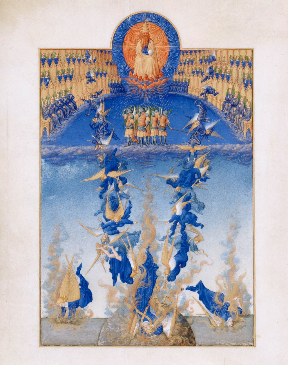 Très Riches Heures du duc de Berry Folio 64, verso: Der Sturz der rebellischen Engel von Limbourg Brothers