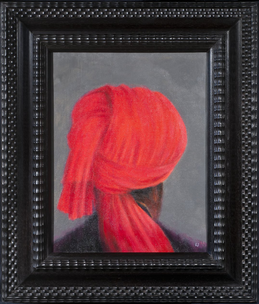 Roter Turban auf Grau, 2014 von Lincoln Seligman