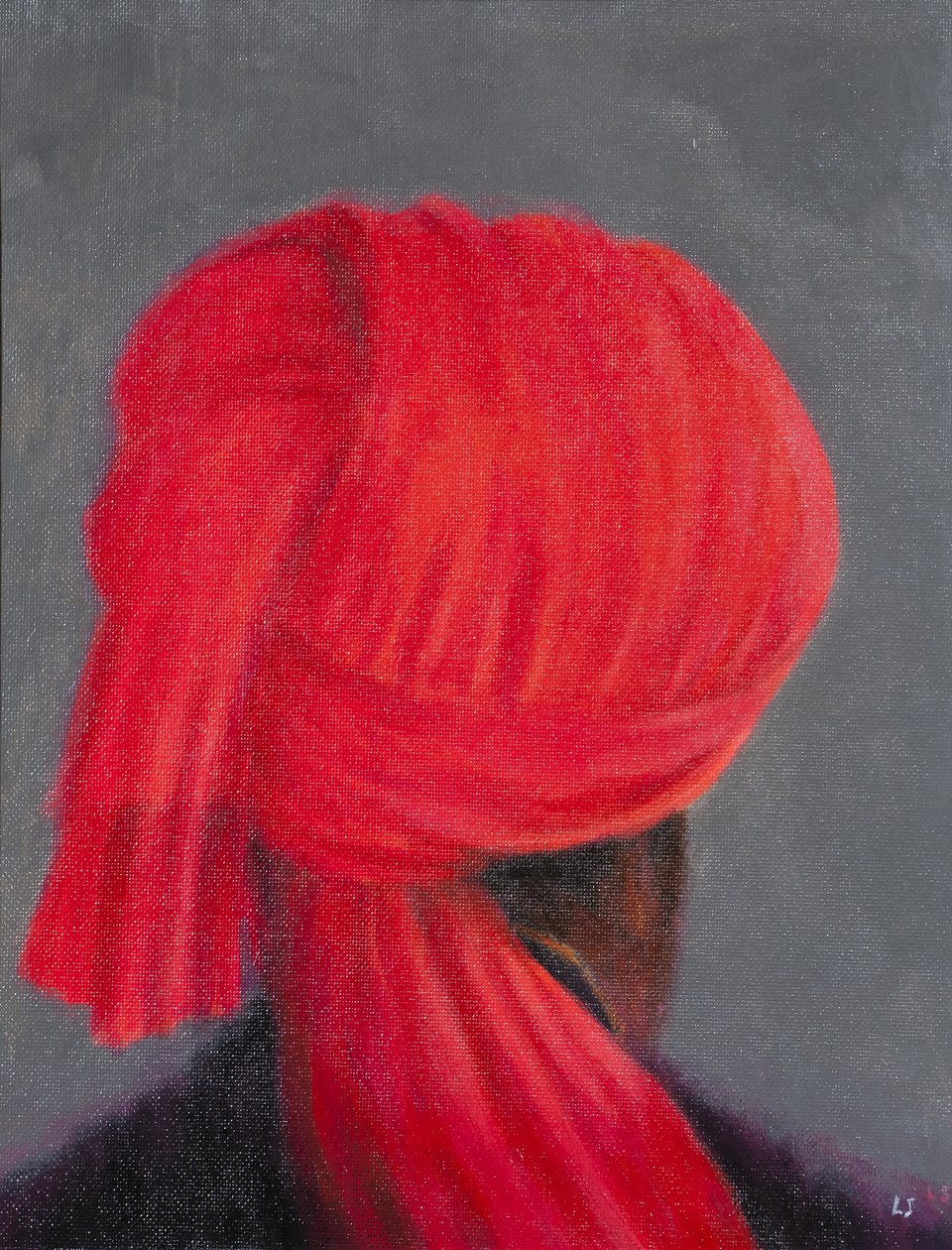 Roter Turban auf Grau von Lincoln Seligman