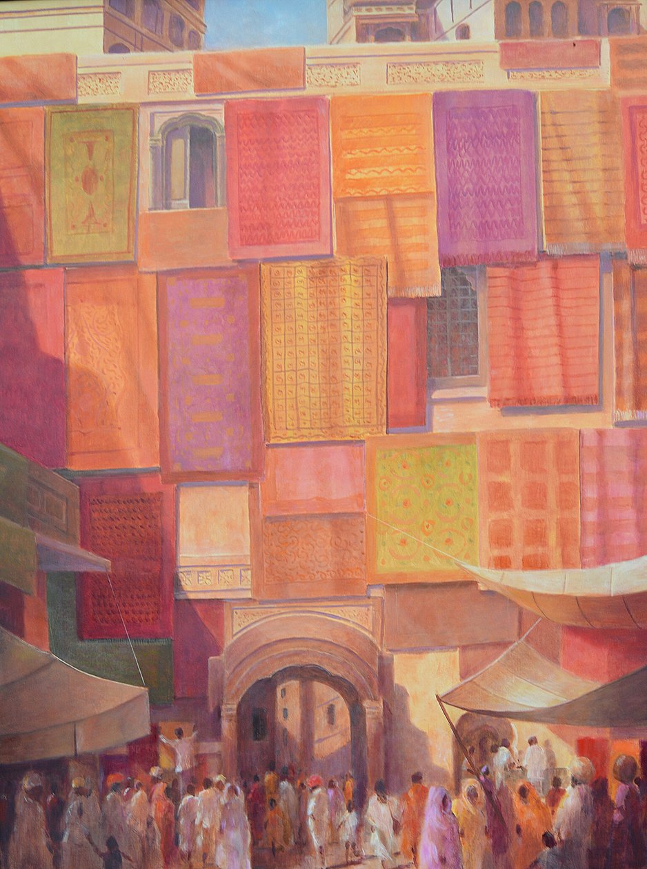 Stadtmauer mit Teppichen, Jaisalmer von Lincoln Seligman