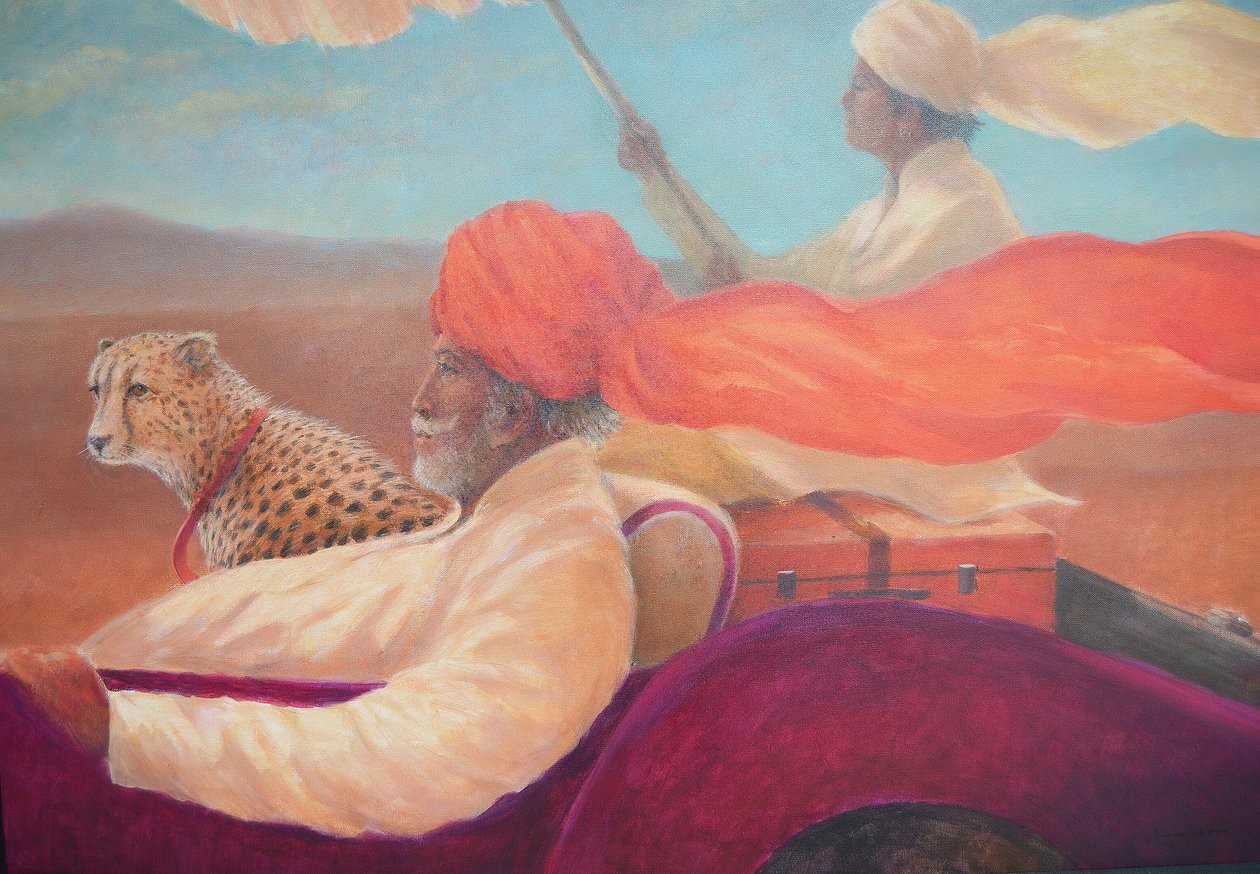 Maharadscha, Junge mit Regenschirm und Gepard von Lincoln Seligman