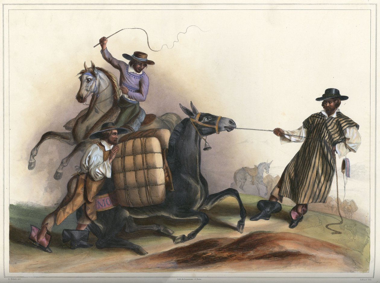 Arrieros, Kostümgruppe von Lithograph by Pierre Frédéric Lehnert