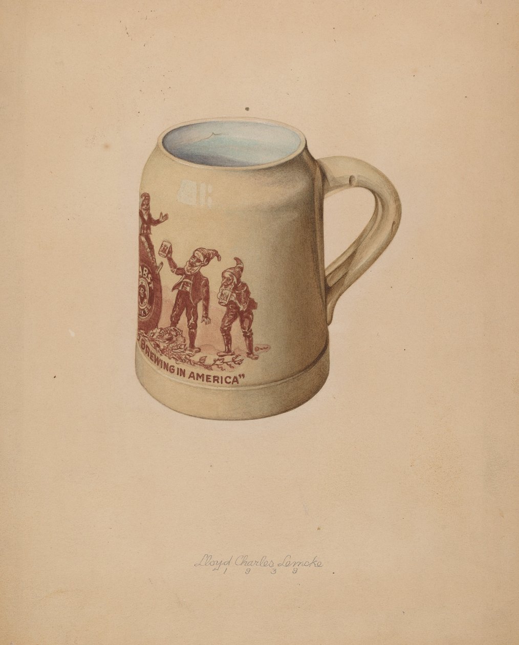 Steingut-Bierkrug von Lloyd Charles Lemcke