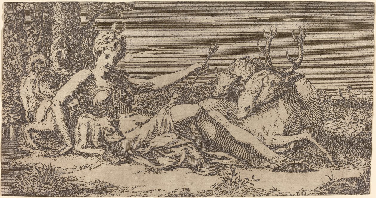 Diana ruht von Léon Davent after Francesco Primaticcio