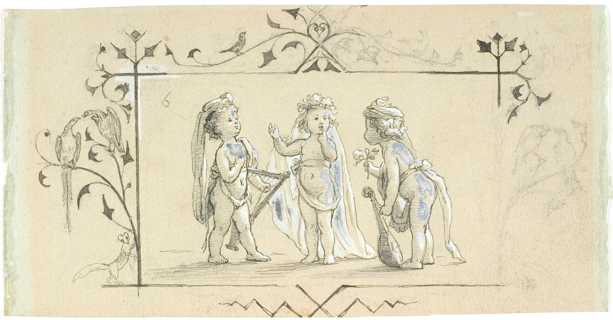 Vignette mit drei Kindern mit Musikinstrumenten von Lorenz Frølich