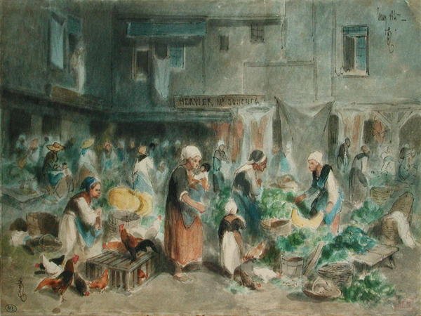 Markt auf dem Stadtplatz, 1847 von Louis Adolphe Hervier
