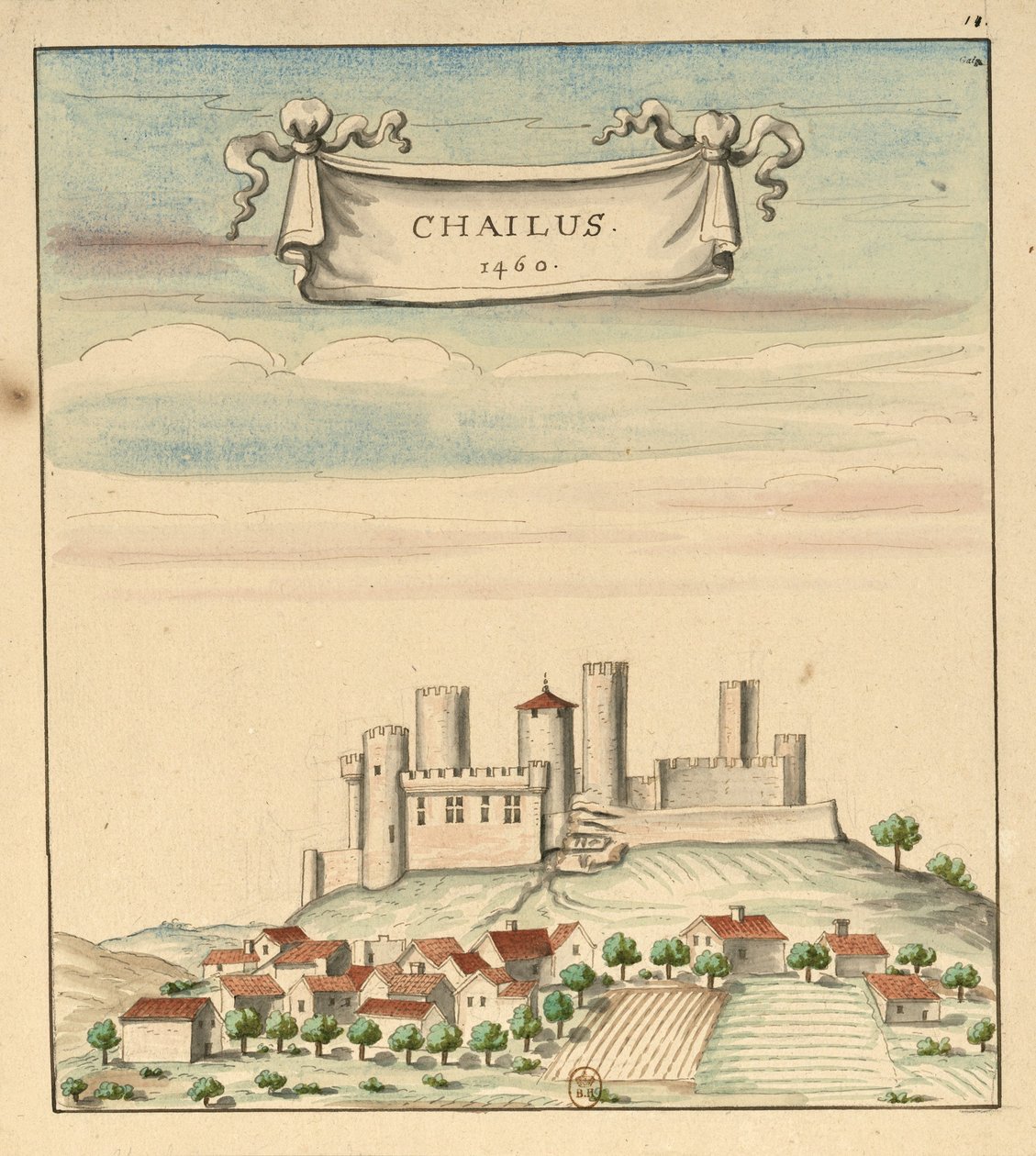 Château de Châlus im Jahr 1460 von Louis Boudan