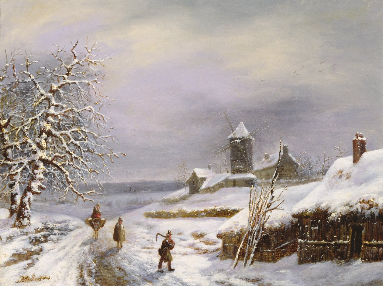 Winterszene mit Figuren von Louis Claude Mallebranche