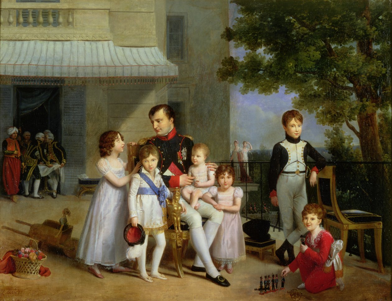 Porträt von Napoleon Bonaparte (1769-1821) mit seinen Neffen und Nichten auf der Terrasse in Saint-Cloud, 1810 von Louis Ducis