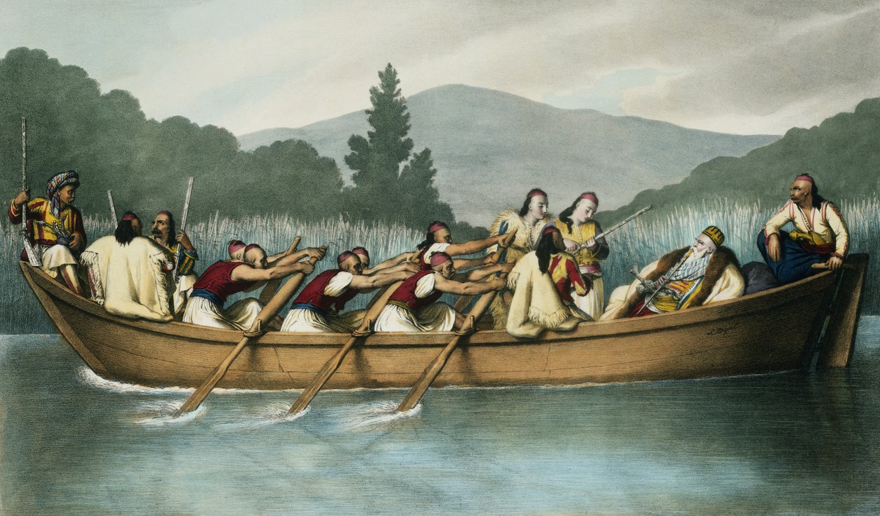 Ali Pascha (1741-1822) von Janina jagt auf dem Butrinto-See im März 1819, graviert von Mlle. Formentin, 1825 von Louis Dupré