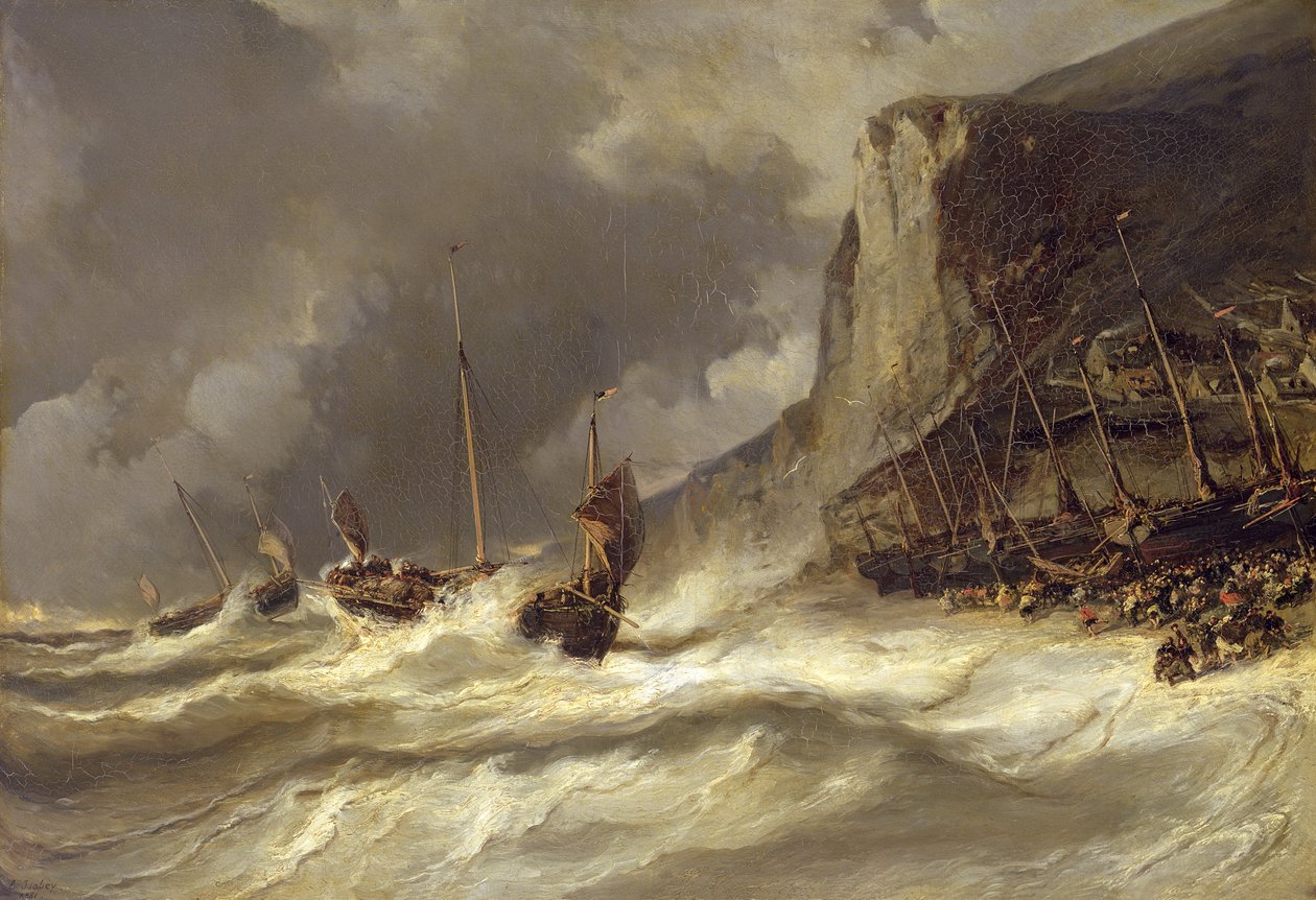 Sturm an der Küste von Etretat, Normandie, 1851 von Eugene Isabey