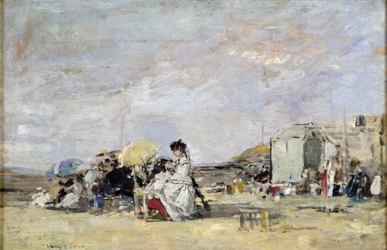 Frau in Weiß am Strand von Trouville, 1869 von Eugene Louis Boudin