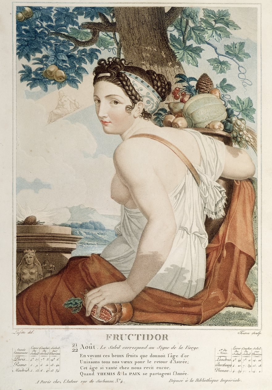 Fructidor (August-September), zwölfter Monat des Republikanischen Kalenders, graviert von Tresca, ca. 1794 von Louis Lafitte