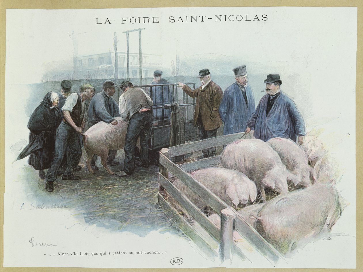 Der Saint-Nicolas-Markt in Evreux, Anfang des 20. Jahrhunderts von Louis Remy Sabattier
