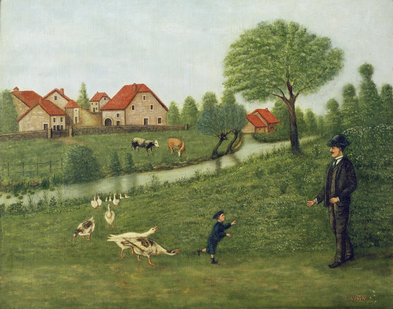 Kind mit Gänsen von Louis Vivin