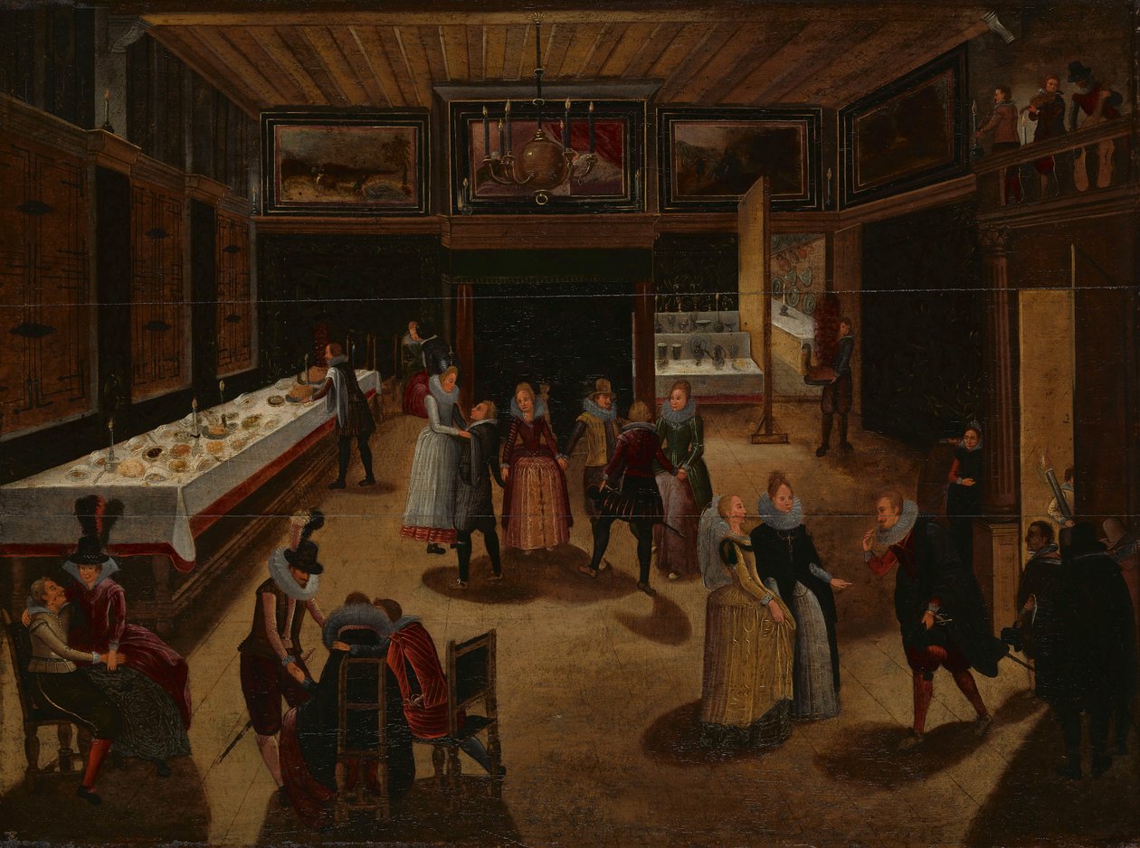 Feiernde Gesellschaft am Abend von Louis de Caullery