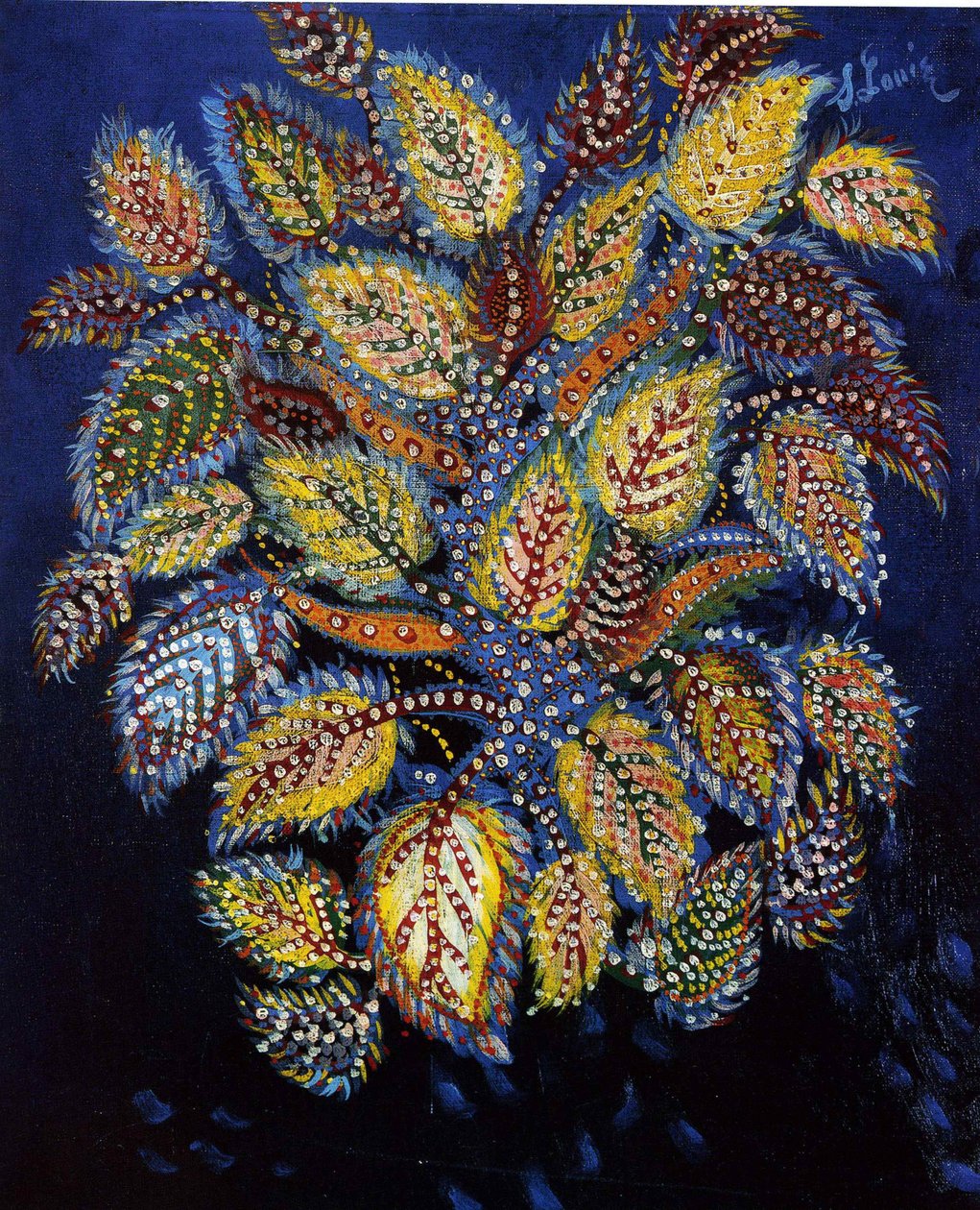 Gefleckte Blumen auf blauem Grund, 1929 von Louis