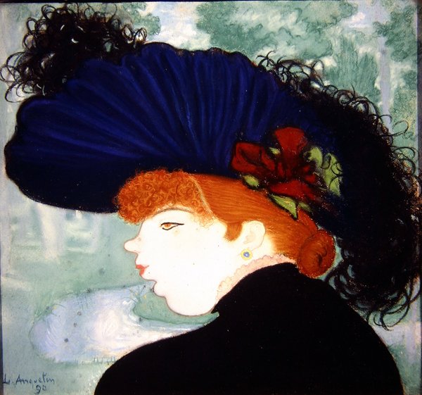 Rothaarige Frau mit blauem Hut von Louis Anquetin