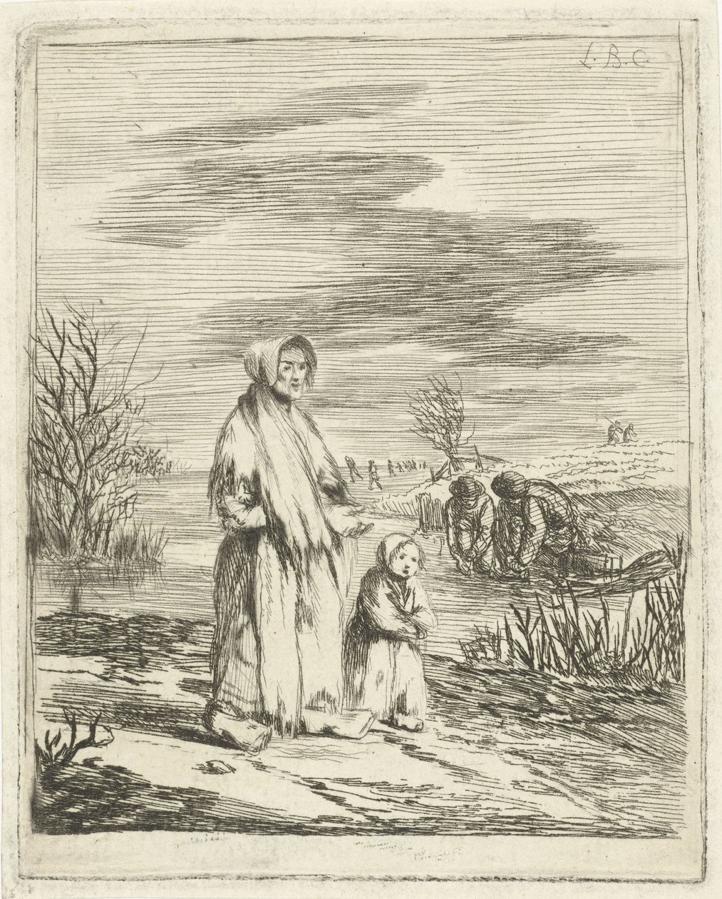 Bettlerin mit Kind an einem Graben von Louis Bernard Coclers