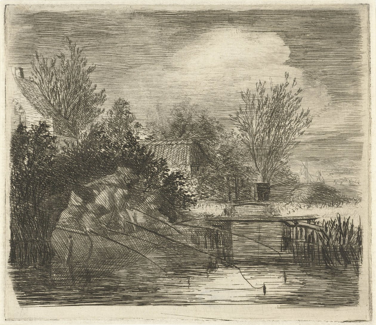 Angler an einem Fluss von Louis Bernard Coclers