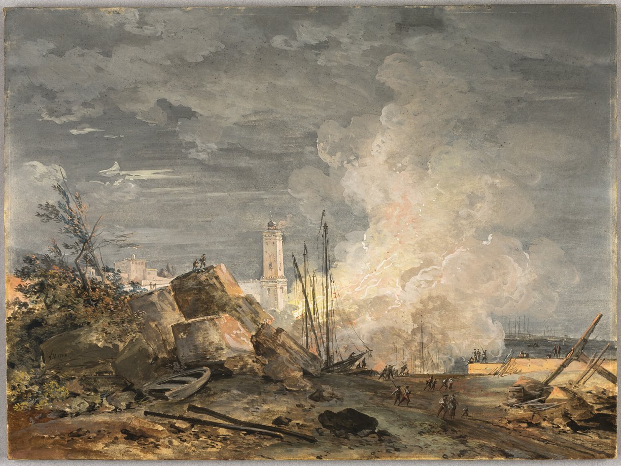 Feuer im Hafen von Louis Gabriel Moreau