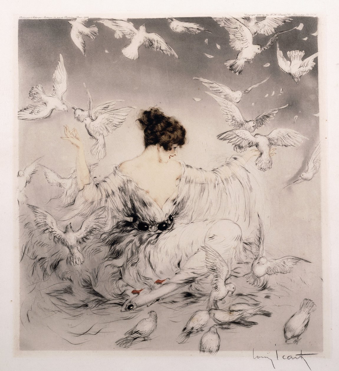 Mädchen mit Tauben von Louis Icart