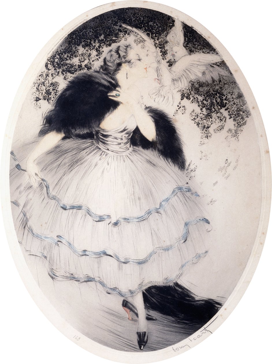 Dame mit zwei Tauben von Louis Icart