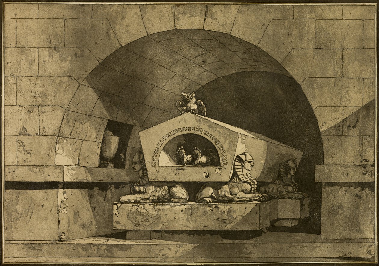 Grab mit Sphinxen und einer Eule von Louis Jean Desprez