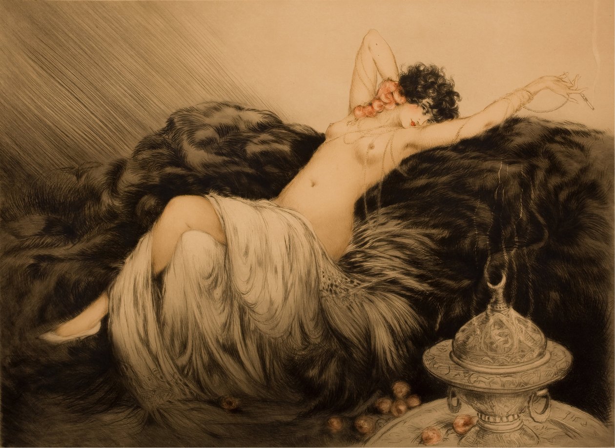 Akt mit schwarzem Pelz von Louis Justin Laurent Icart