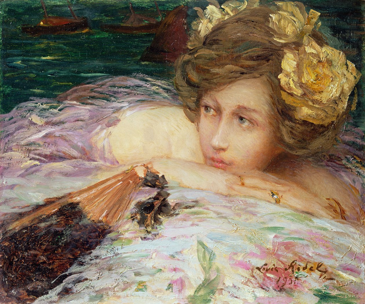 Eine Dame mit ihrem Fächer von Louis Ridel