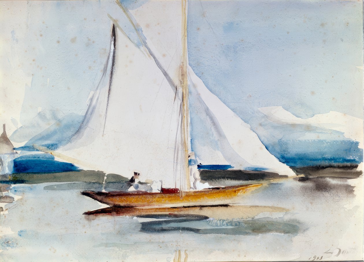 Segelboot in der Hafeneinfahrt von Morges von Louis Soutter