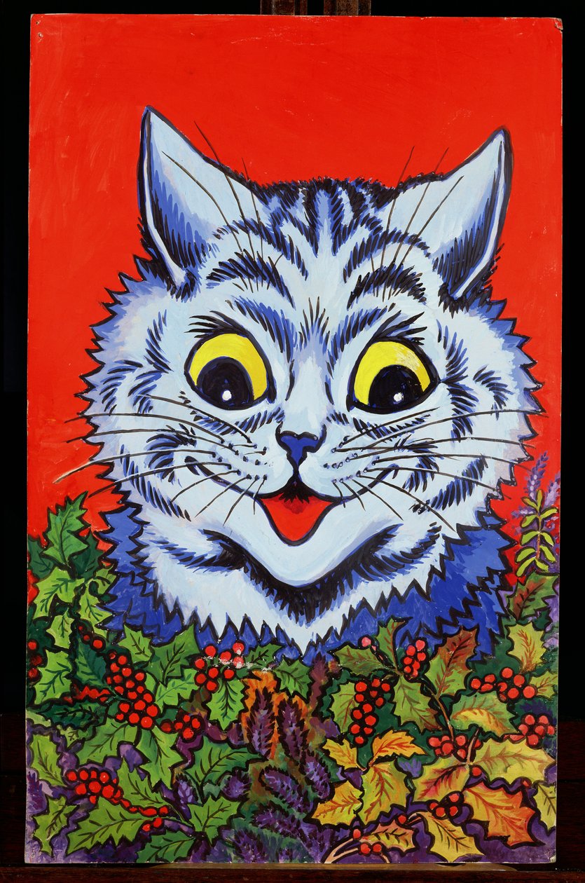 Katze im Stechpalmen (Gouache) von Louis Wain
