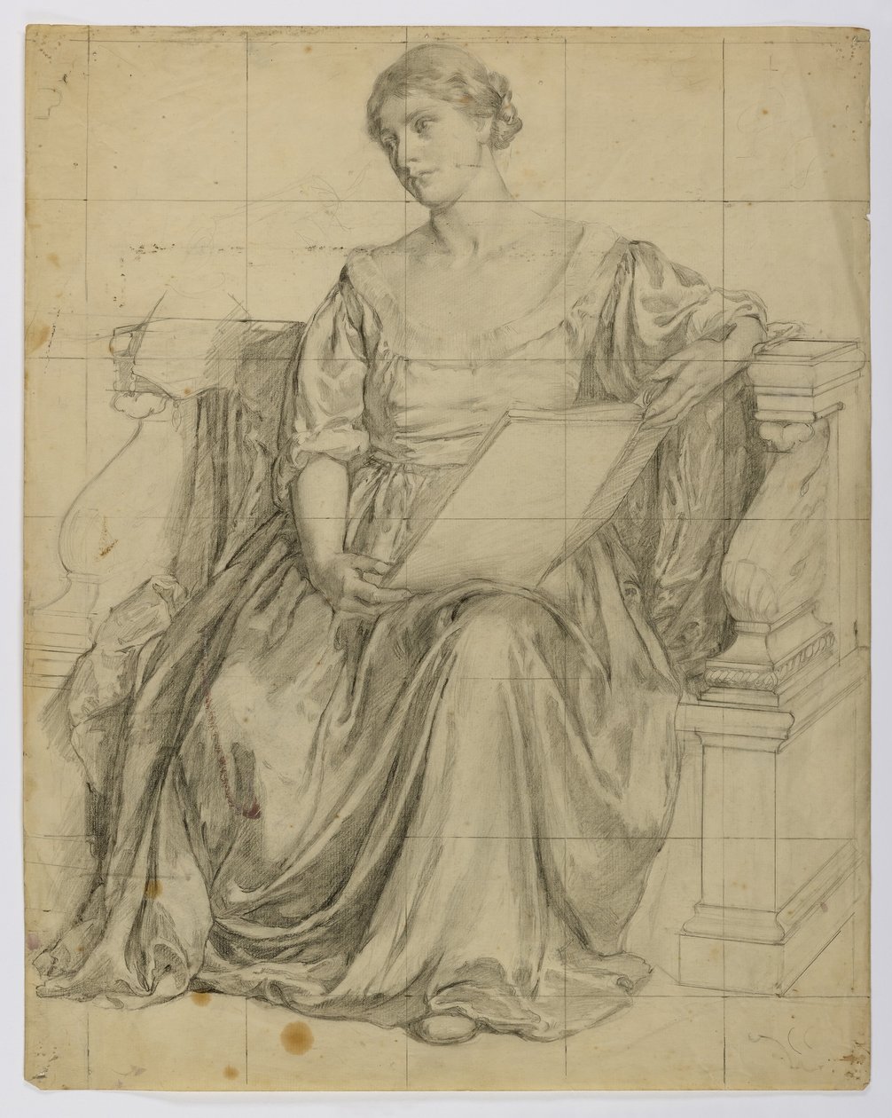 Ohne Titel (Sitzende drapierte weibliche allegorische Figur) von Louise Cox