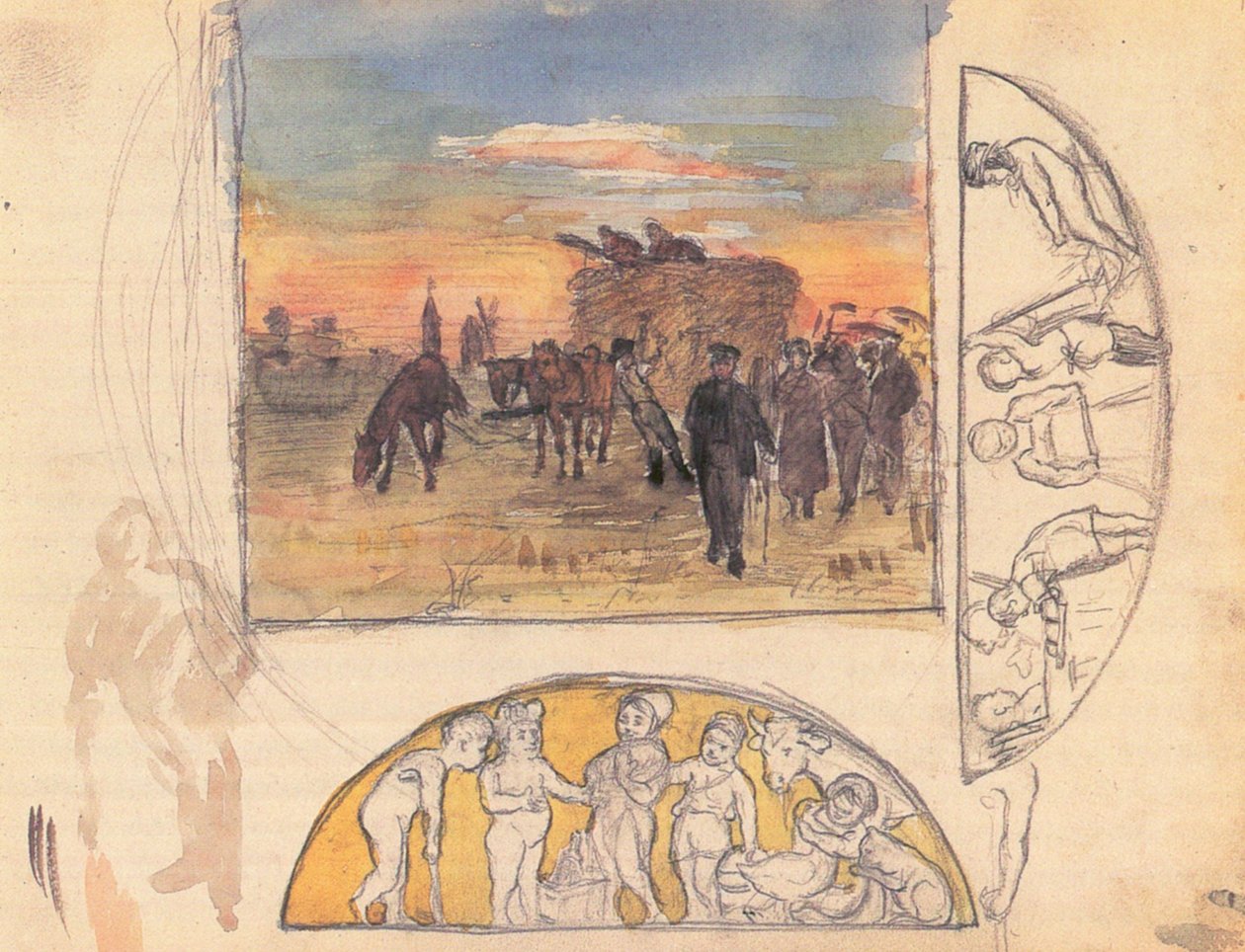 Landschaft mit Heuernte und zwei Frieskompositionen von Lovis Corinth