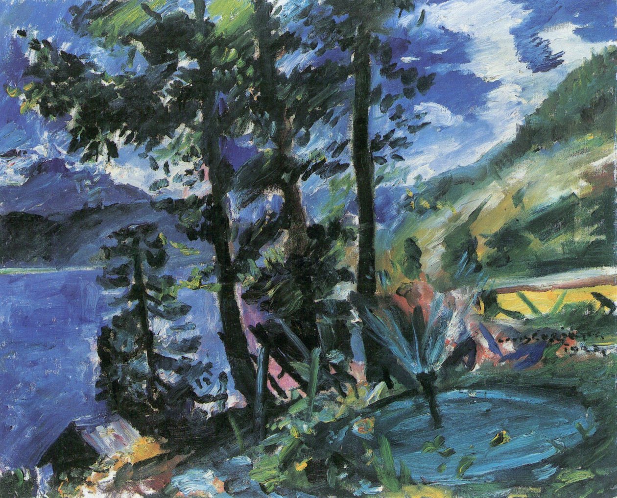 Walchensee mit Springbrunnen von Lovis Corinth